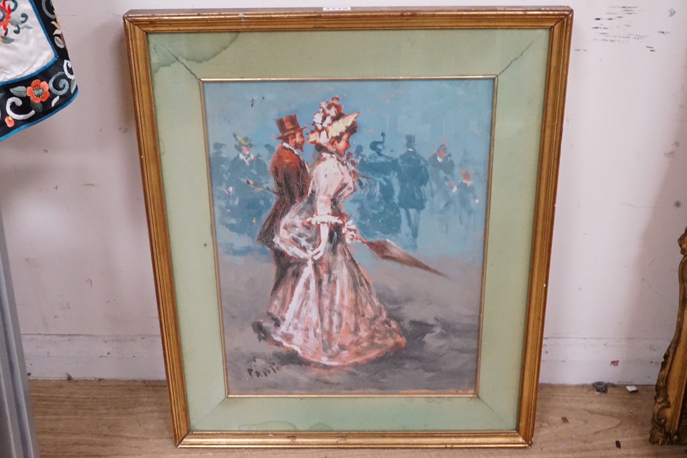 Italian School, oil on canvas, Elegant Edwardians, signed, 43 x 34cm